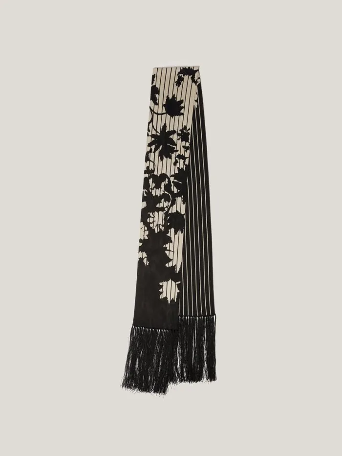 Floral Pinstripe Fringed Scarf Monochrome Women Jigsaw Coords