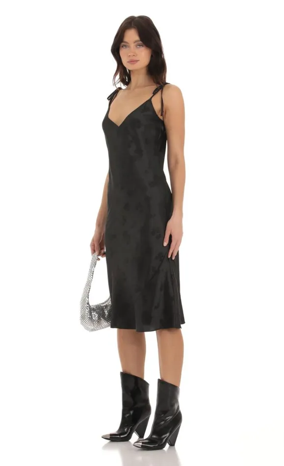 Floral Satin Midi Dress Black Women LUCY IN THE SKY Midi Dresses Floral Satin Midi Dress Black Women LUCY IN THE SKY Midi Dresses