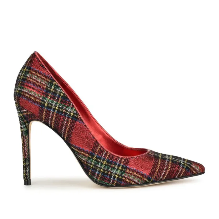Fresh Pointy Toe Pumps Red Plaid Women Nine West Heels