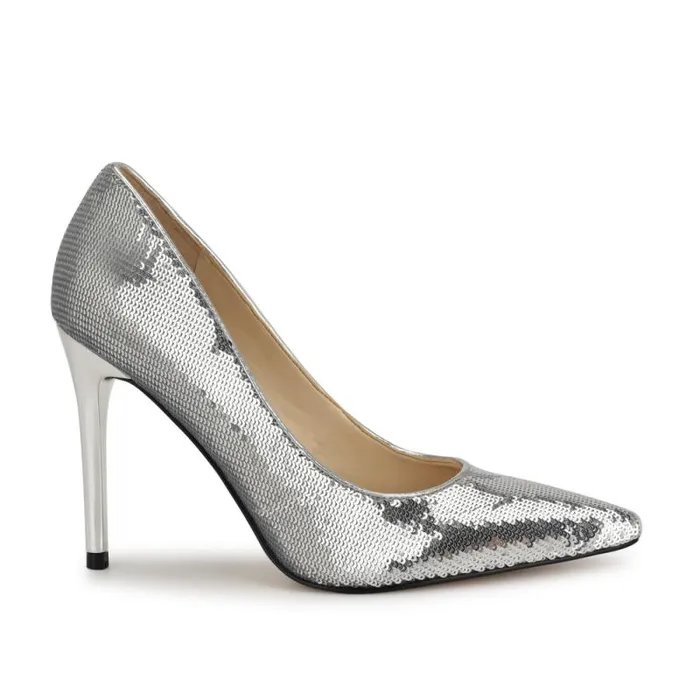 Fresh Pointy Toe Pumps Silver Sequin Women Nine West Heels