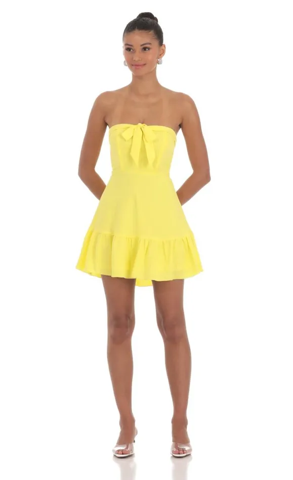Front Tie Strapless Corset Dress Yellow Women LUCY IN THE SKY Mini Dresses
