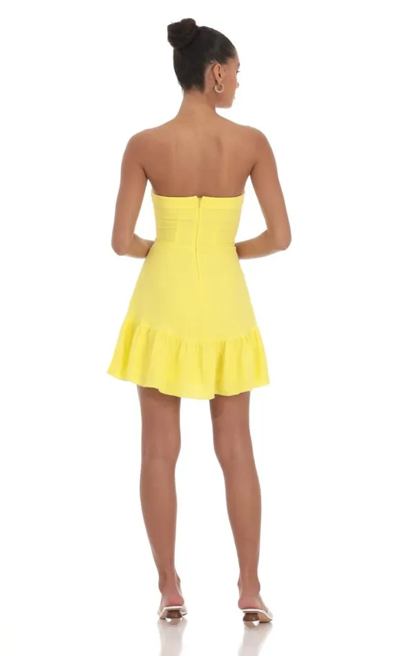 Front Tie Strapless Corset Dress Yellow Women LUCY IN THE SKY Mini Dresses Front Tie Strapless Corset Dress Yellow Women LUCY IN THE SKY Mini Dresses