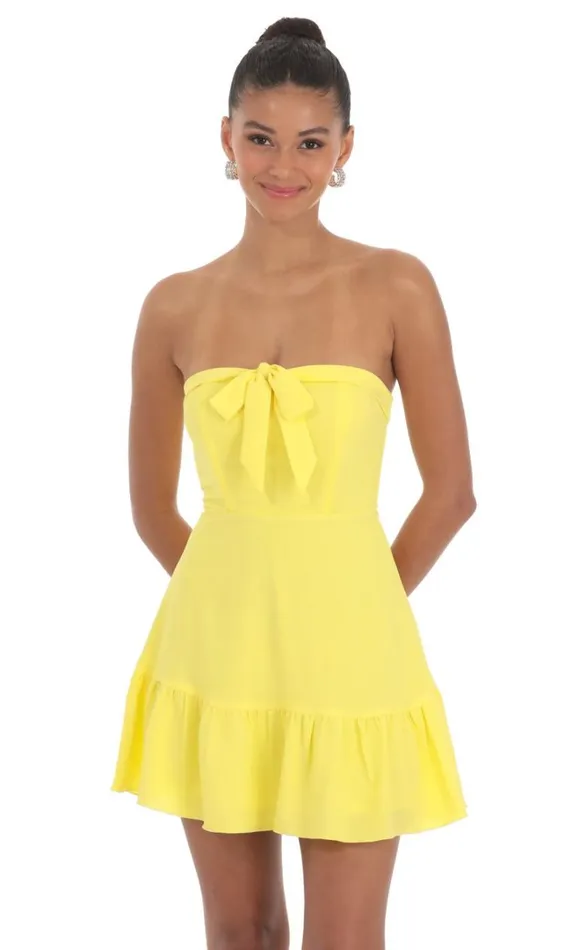 Front Tie Strapless Corset Dress Yellow Women LUCY IN THE SKY Mini Dresses Front Tie Strapless Corset Dress Yellow Women LUCY IN THE SKY Mini Dresses