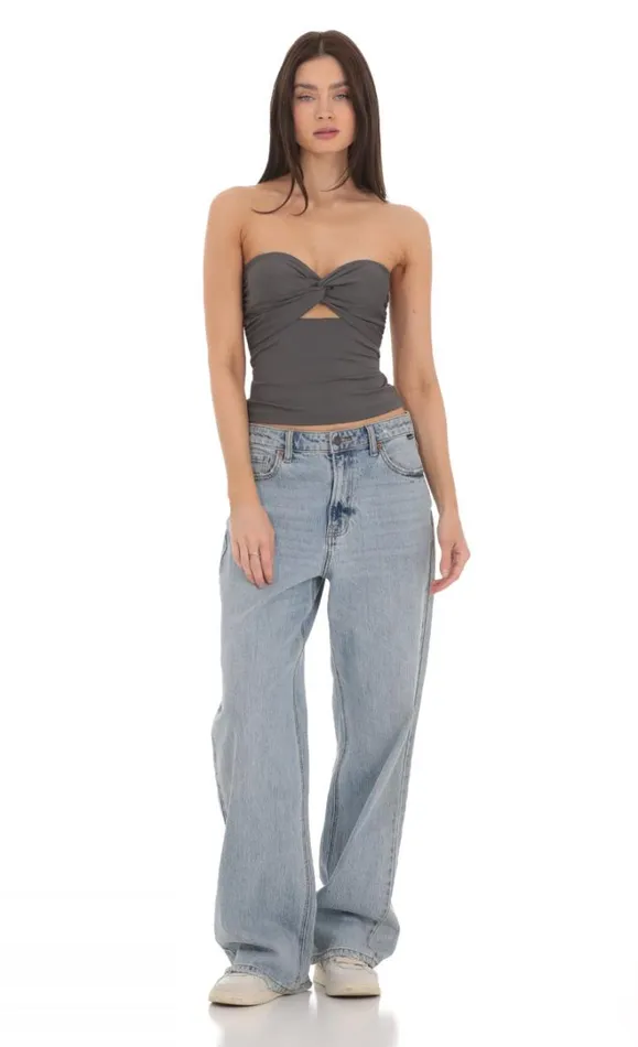 Front Twist Strapless Top Grey Women LUCY IN THE SKY Tops Front Twist Strapless Top Grey Women LUCY IN THE SKY Tops