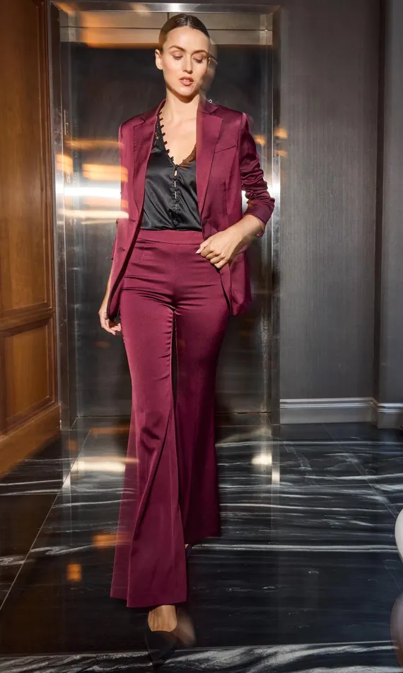 Generation Love Clothing Blazers and Jackets Drea Satin Blazer Black Cherry 8211 Women
