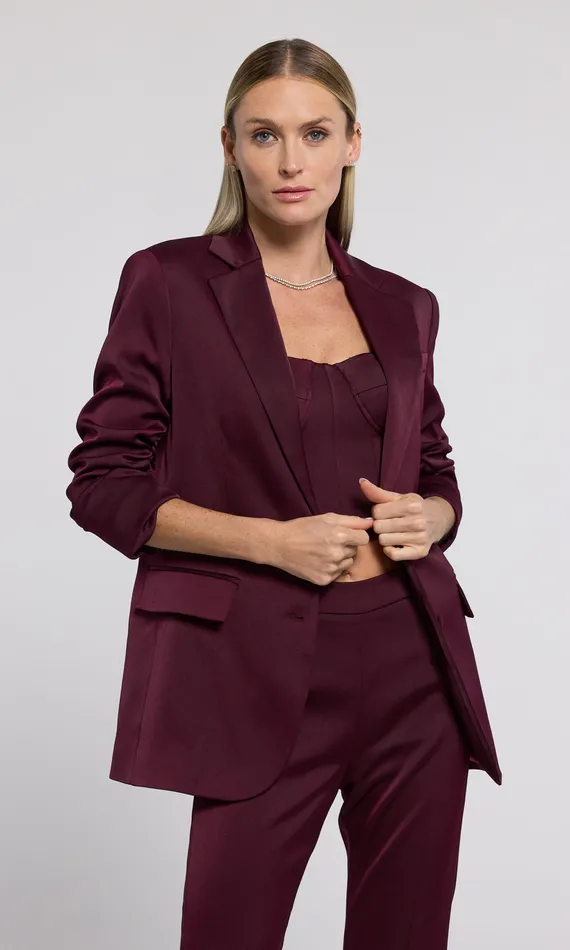 Generation Love Clothing Blazers and Jackets Drea Satin Blazer Black Cherry 8211 Women