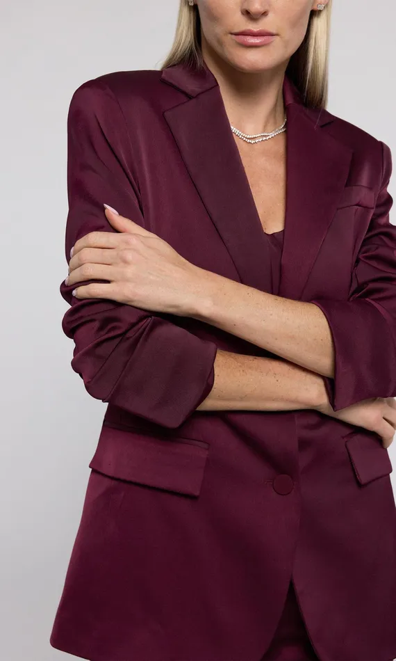 Generation Love Clothing Blazers and Jackets Drea Satin Blazer Black Cherry 8211 Women