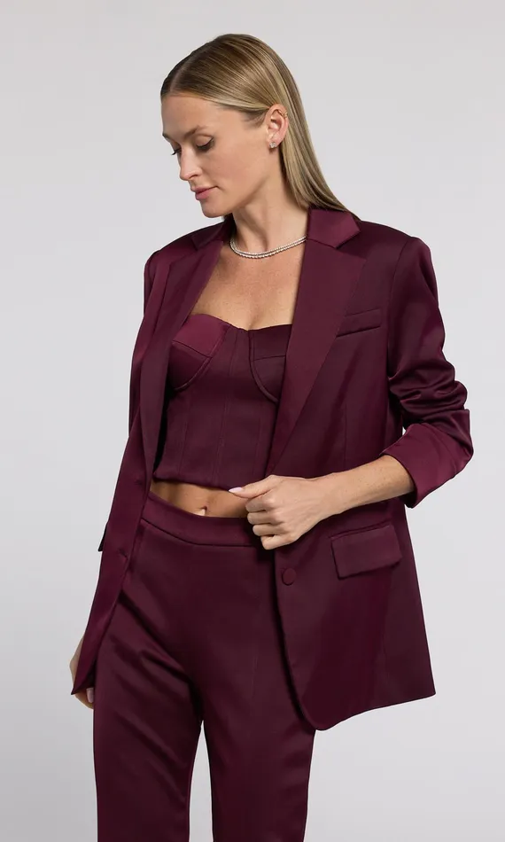 Generation Love Clothing Blazers and Jackets Drea Satin Blazer Black Cherry 8211 Women