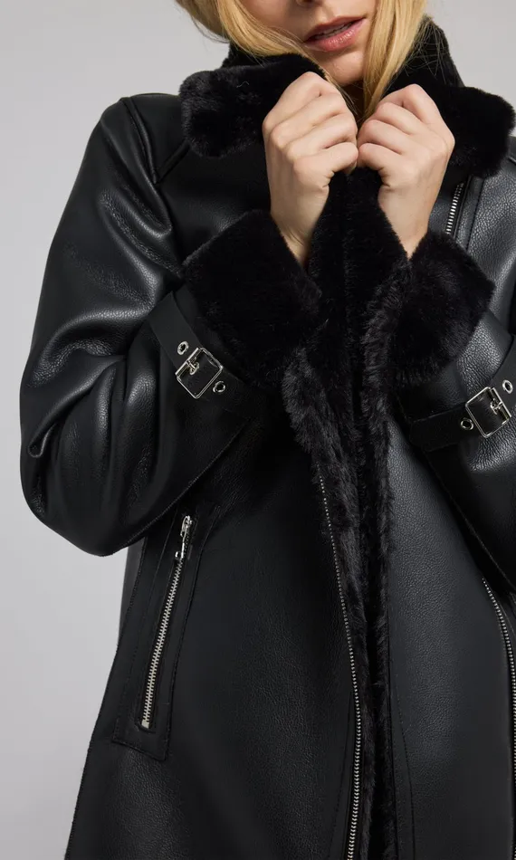 Generation Love Clothing Outerwear Carla Vegan Leather And Faux Fur Combo Coat Black 8211 Women