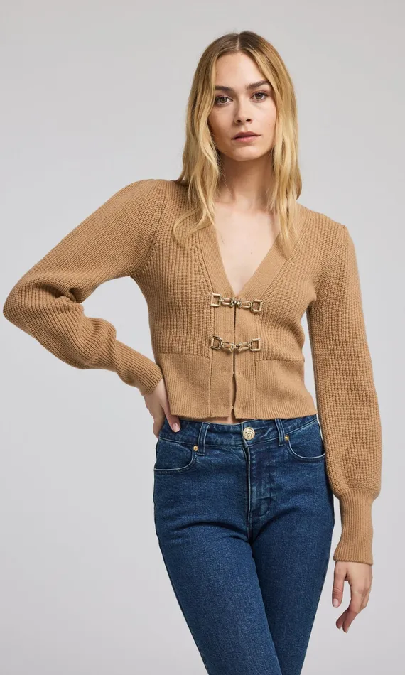 Generation Love Clothing Sweaters and Sweatshirts Monse Saddle Buckle Closure Cardigan Camel 8211 Women