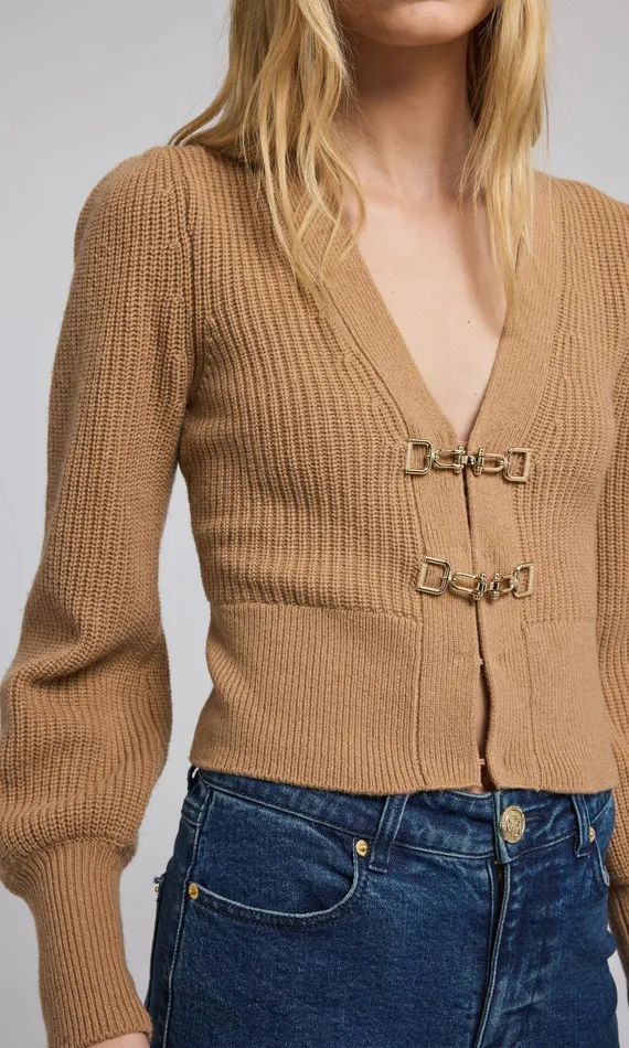 Generation Love Clothing Sweaters and Sweatshirts Monse Saddle Buckle Closure Cardigan Camel 8211 Women