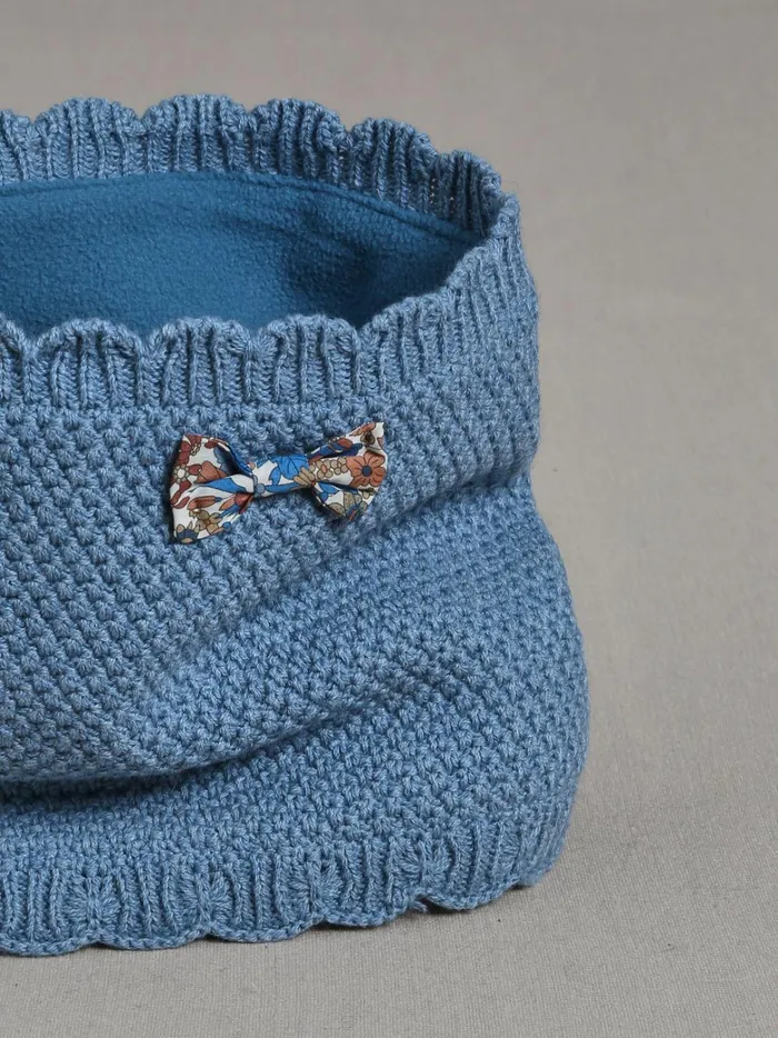 Girls Accessories Cyrillus Scalloped Snood And Bow Made With Liberty Fabric Bleu Grise
