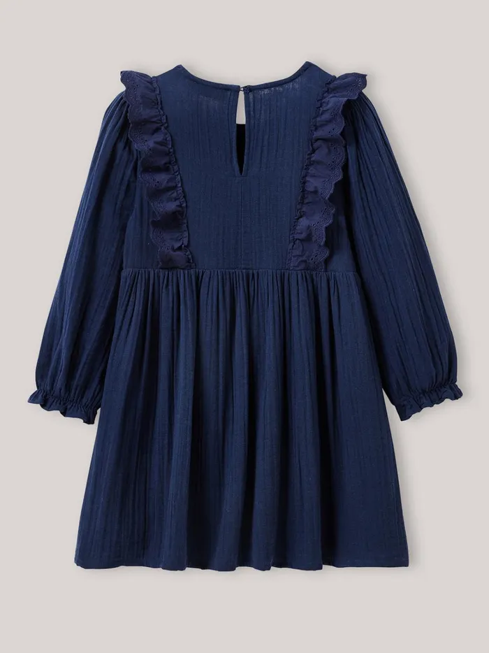 Girls Clothing Cyrillus Cotton Gauze Dress Marine