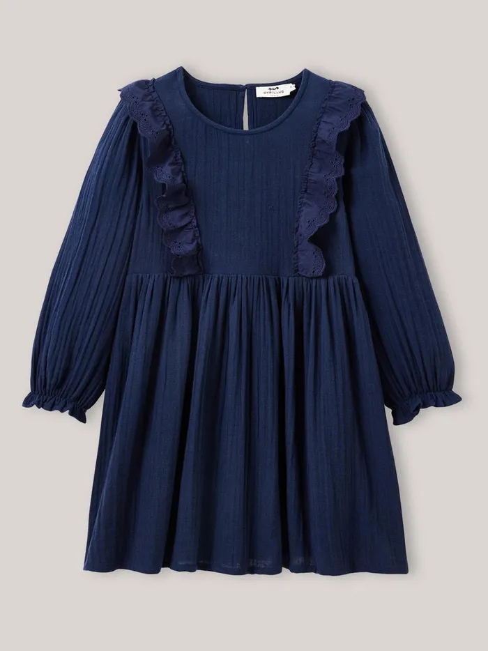 Girls Clothing Cyrillus Cotton Gauze Dress Marine