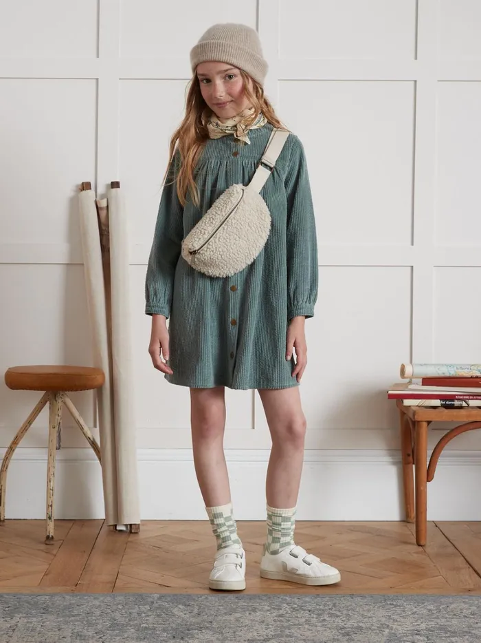 Girls Clothing Cyrillus Crinkled Velour ShirtDress Vert De Gris