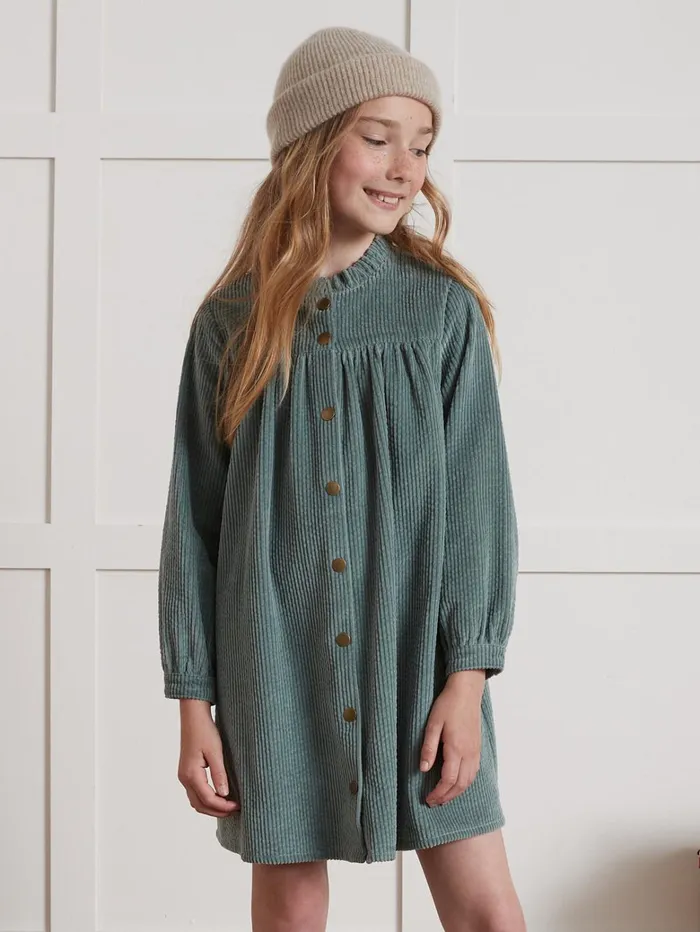 Girls Clothing Cyrillus Crinkled Velour ShirtDress Vert De Gris