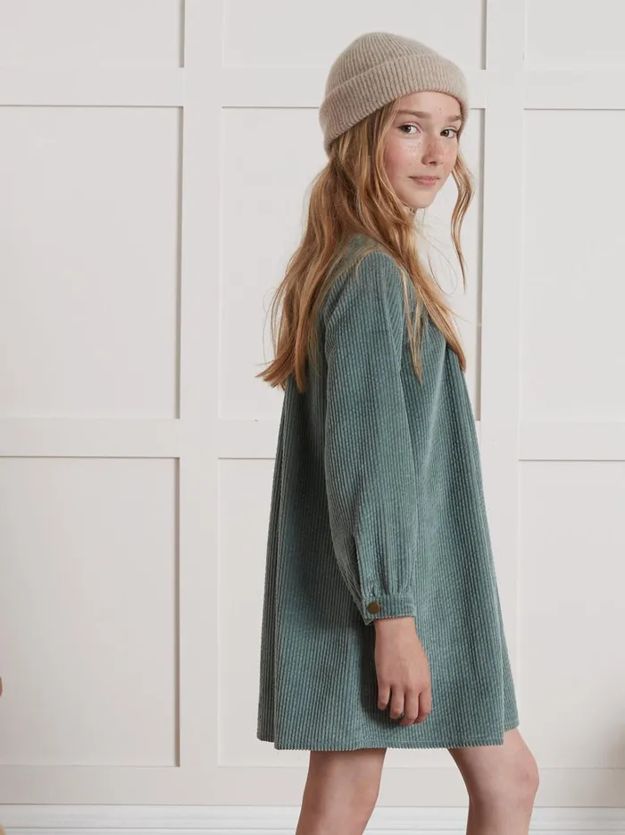 Girls Clothing Cyrillus Crinkled Velour ShirtDress Vert De Gris