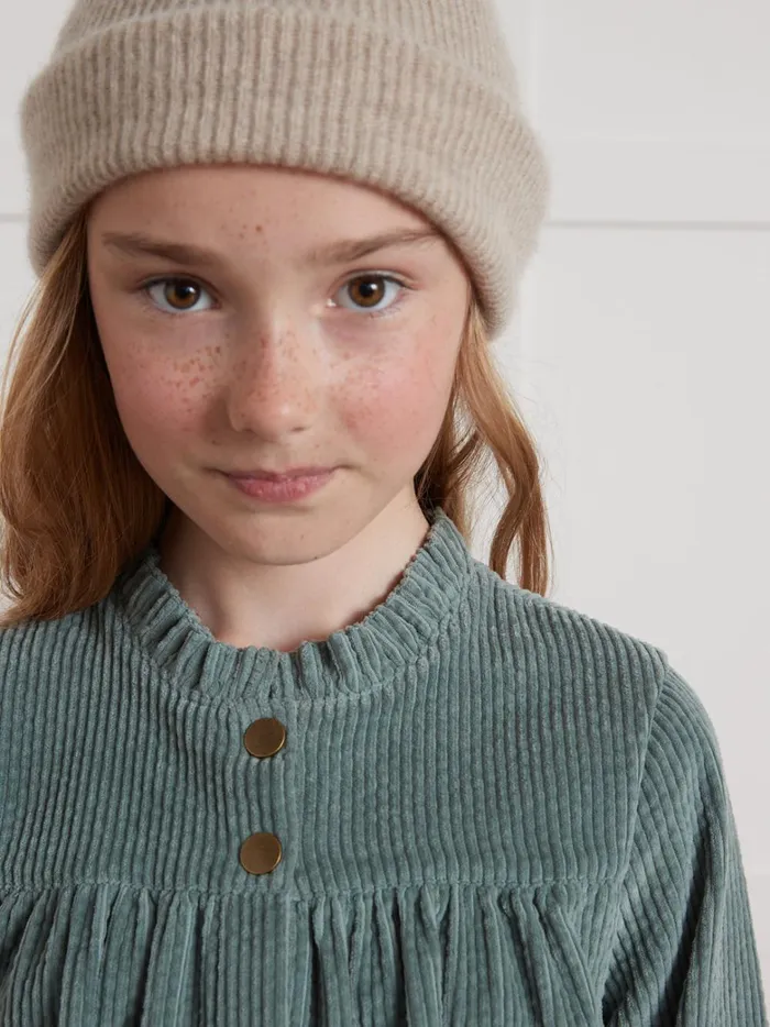 Girls Clothing Cyrillus Crinkled Velour ShirtDress Vert De Gris