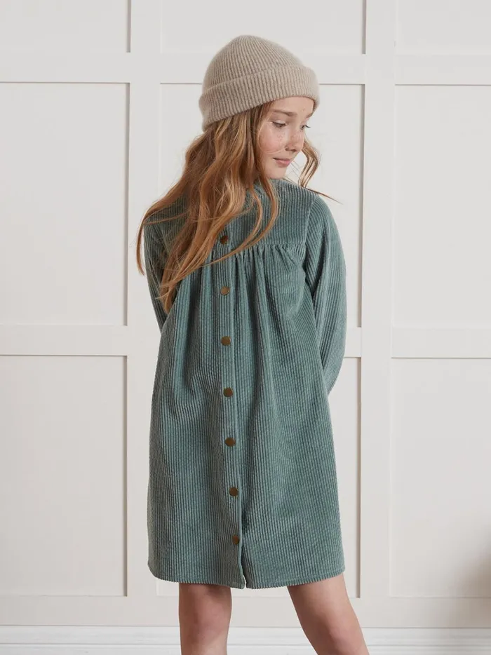 Girls Clothing Cyrillus Crinkled Velour ShirtDress Vert De Gris