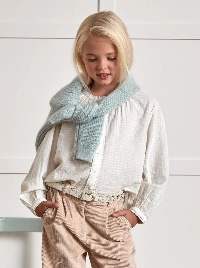 Girls Clothing Cyrillus Seersucker Shirt Ecru