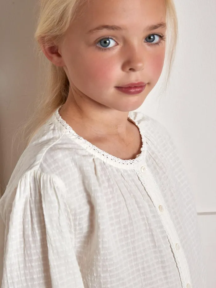 Girls Clothing Cyrillus Seersucker Shirt Ecru