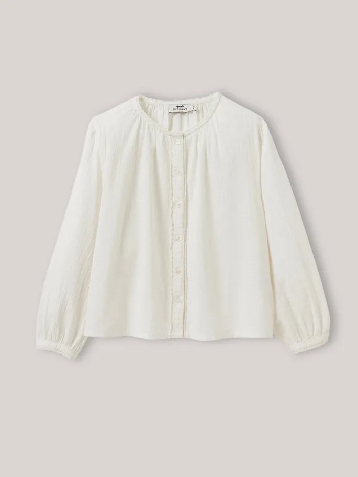 Girls Clothing Cyrillus Seersucker Shirt Ecru