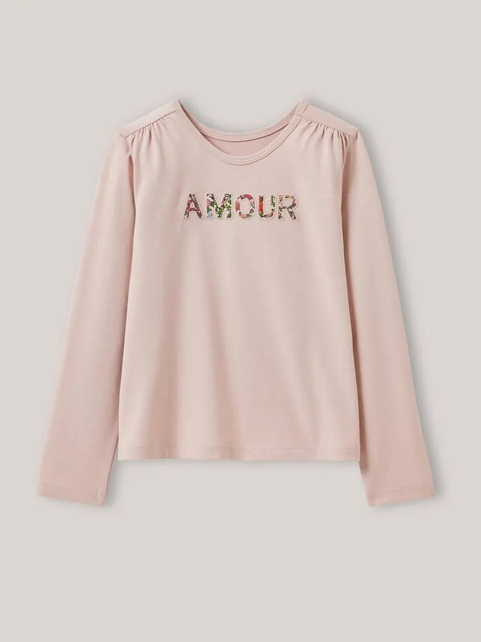 Girls Clothing Cyrillus TShirt With Message Trim Made With Liberty Fabric 8211 Organic Cotton Rose Doux Girls Clothing Cyrillus TShirt With Message Trim Made With Liberty Fabric 8211 Organic Cotton Rose Doux