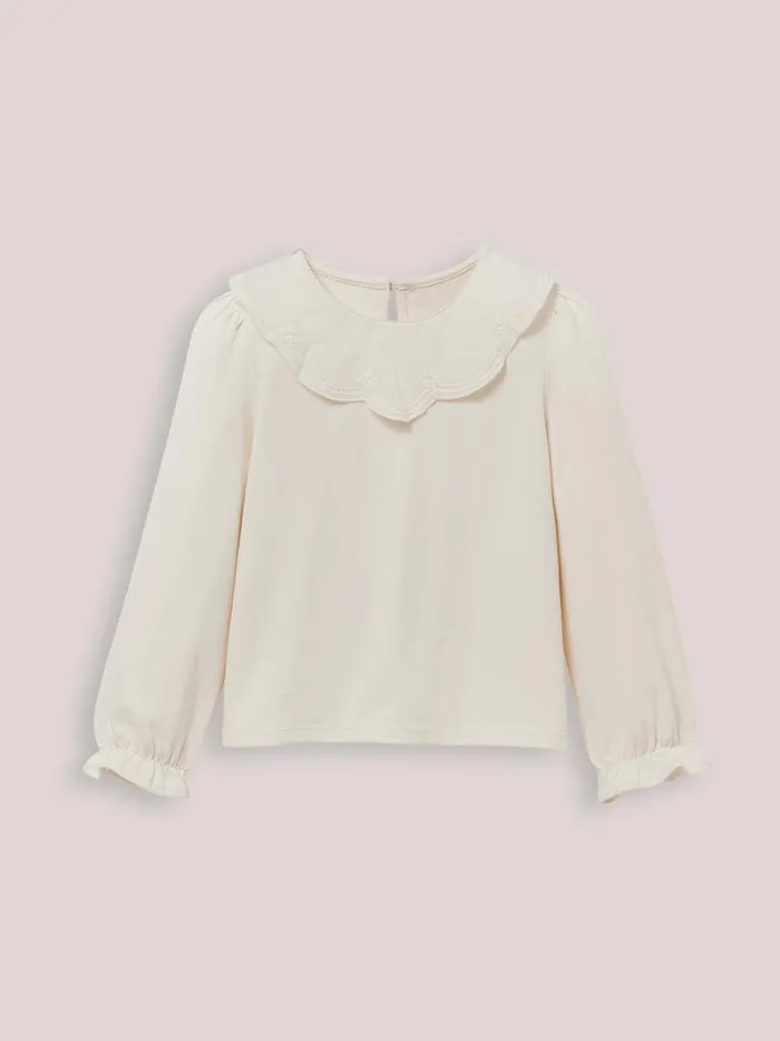 Girls Clothing Cyrillus TShirt With Scalloped Ruffled Collar 8211 Organic Cotton Blanc Doux Girls Clothing Cyrillus TShirt With Scalloped Ruffled Collar 8211 Organic Cotton Blanc Doux