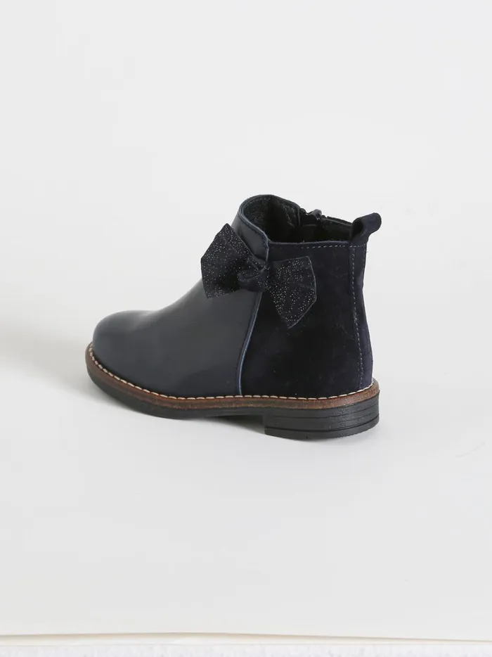Girls Shoes Cyrillus Leather Ankle Boots With Bow Marine