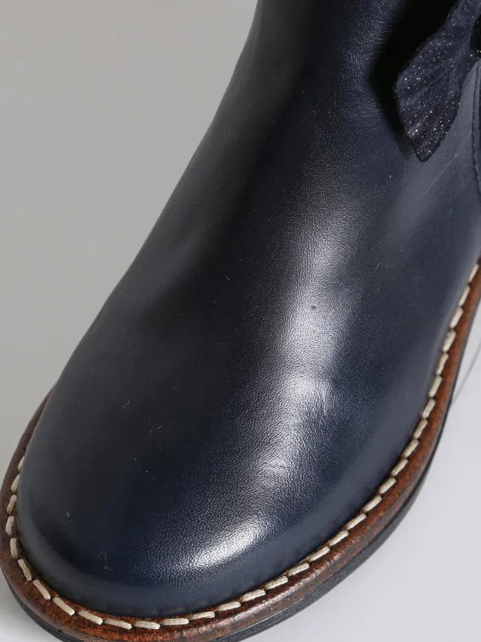 Girls Shoes Cyrillus Leather Ankle Boots With Bow Marine