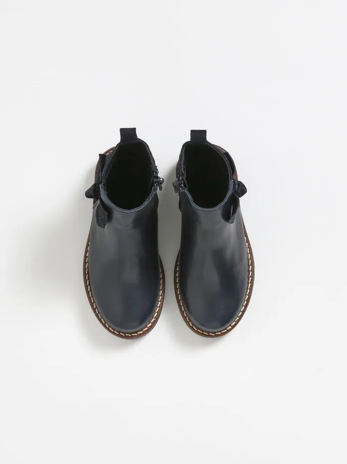 Girls Shoes Cyrillus Leather Ankle Boots With Bow Marine