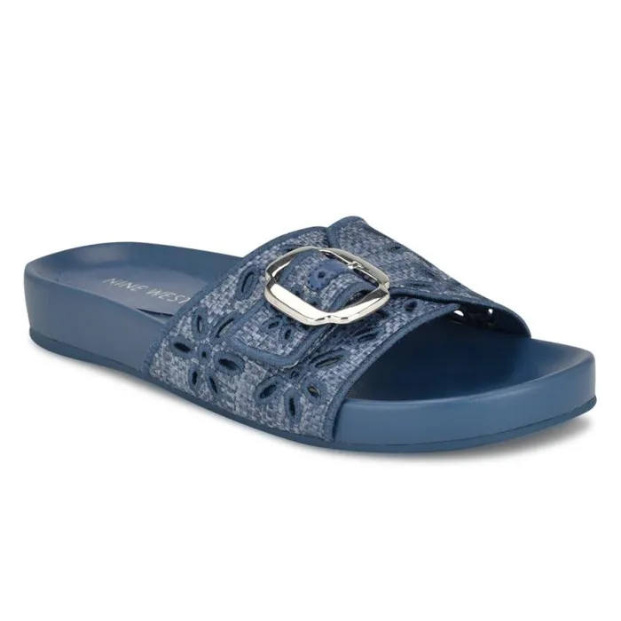 Giulia Casual Footbed Sandals Blue Raffia Women Nine West Sandals Giulia Casual Footbed Sandals Blue Raffia Women Nine West Sandals