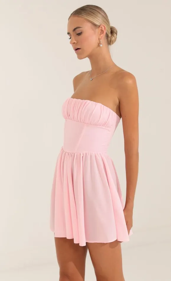 Glinda Crepe Corset Dress Pink Women LUCY IN THE SKY Mini Dresses Glinda Crepe Corset Dress Pink Women LUCY IN THE SKY Mini Dresses