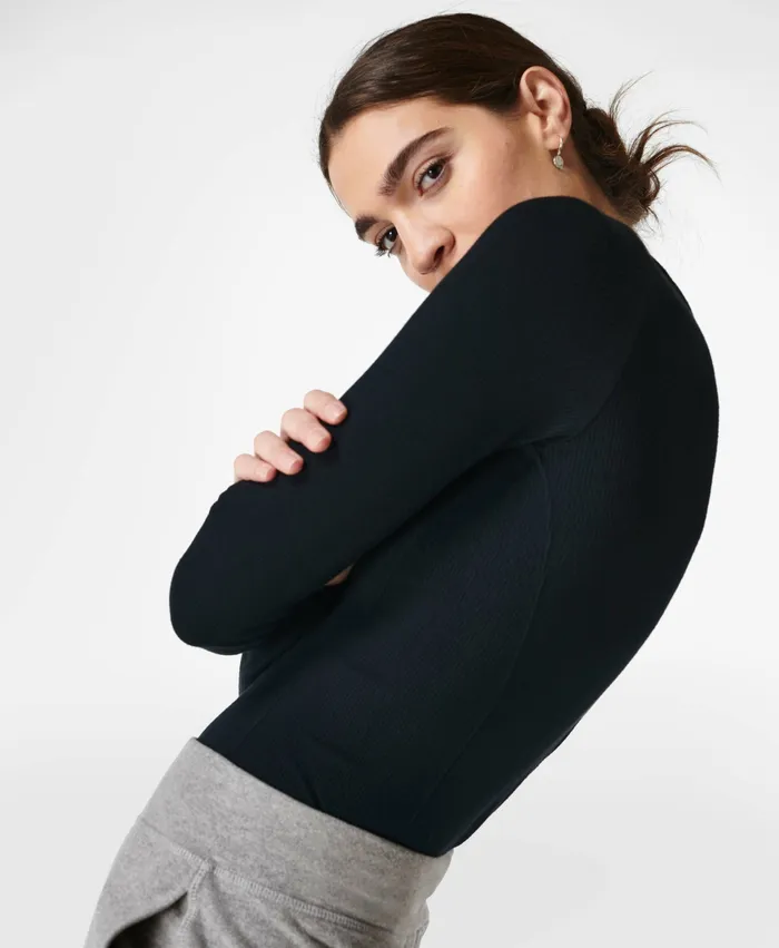 Glisten Seamless Long Sleeve Top Black Long Sleeve Tops Sweaty Betty Women