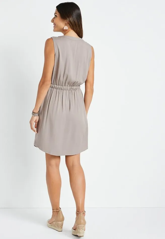 Gray Button Front Mini Utility Dress Women Maurices Dresses and Jumpsuits