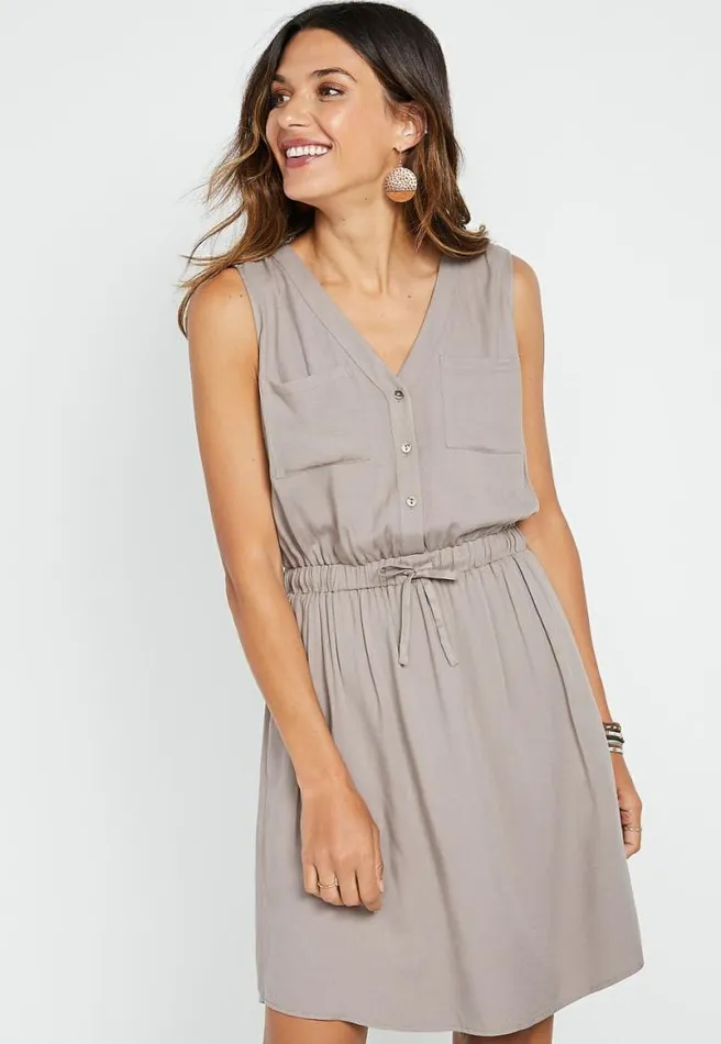 Gray Button Front Mini Utility Dress Women Maurices Dresses and Jumpsuits