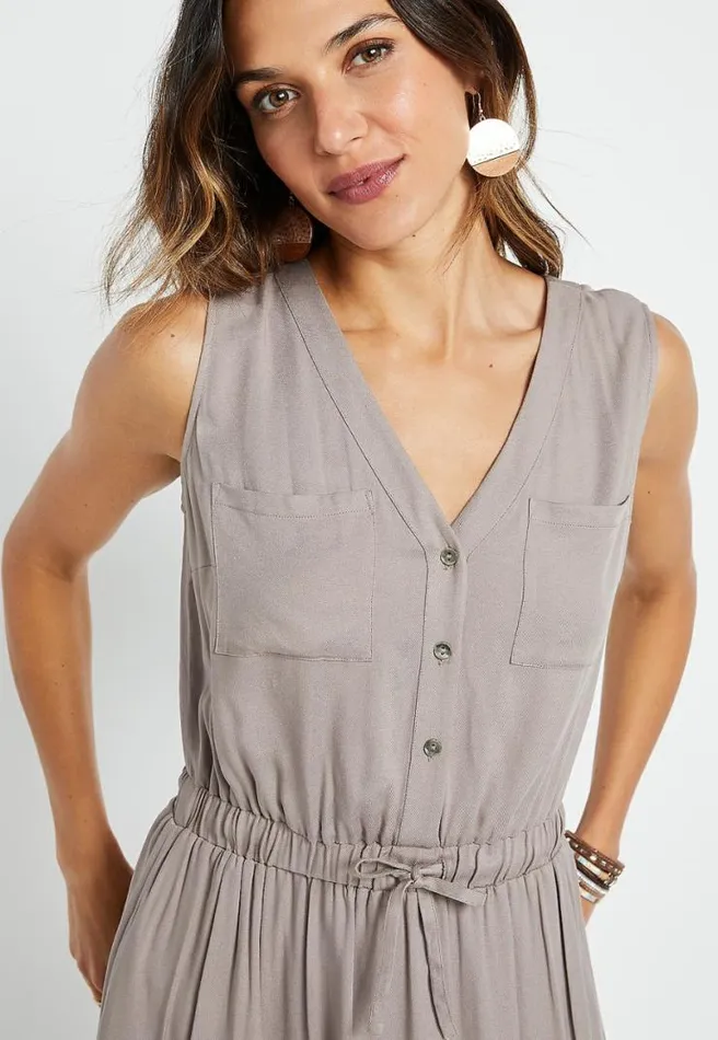 Gray Button Front Mini Utility Dress Women Maurices Dresses and Jumpsuits
