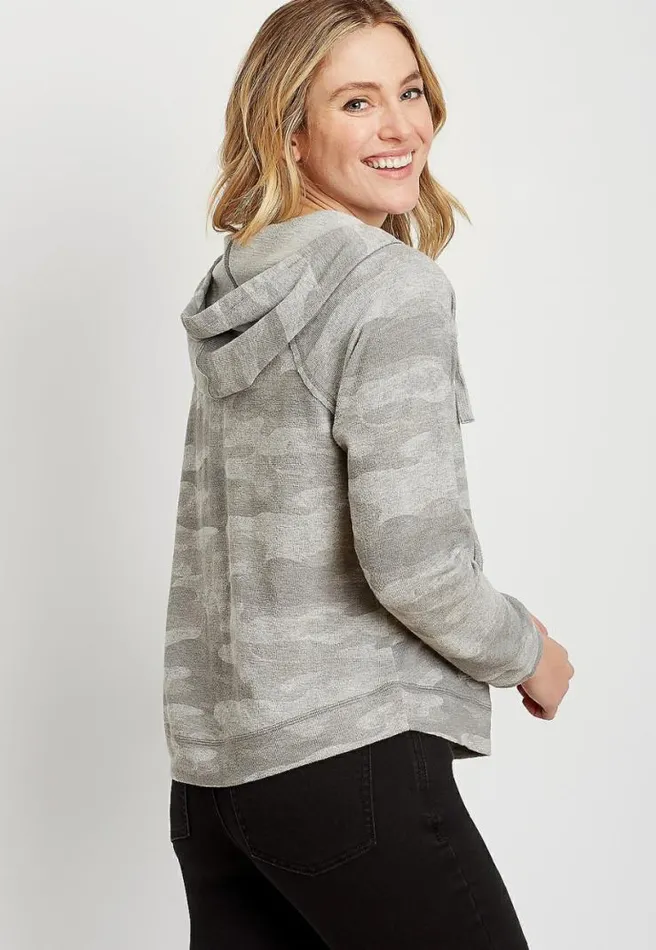 Gray Camo Pullover Hoodie Women Maurices Tops
