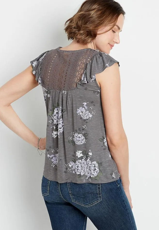 Gray Floral Lace Blouse Women Maurices Tops