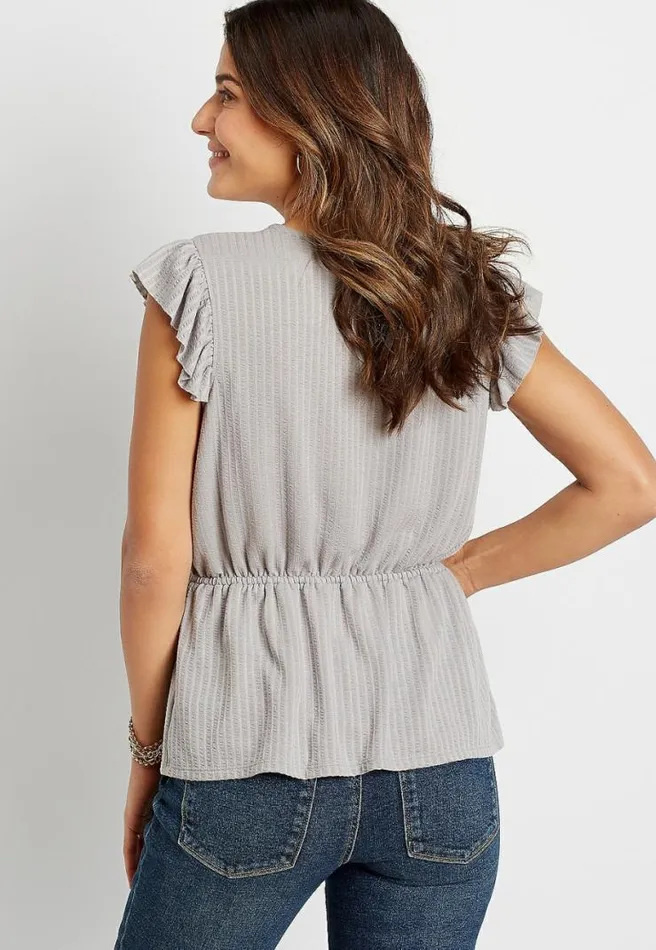 Gray Flutter Sleeve Ribbed Peplum Top Women Maurices Tops