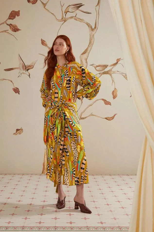 Green Amazon Feathers Midi Dress Women FARM Rio Midi Dresses