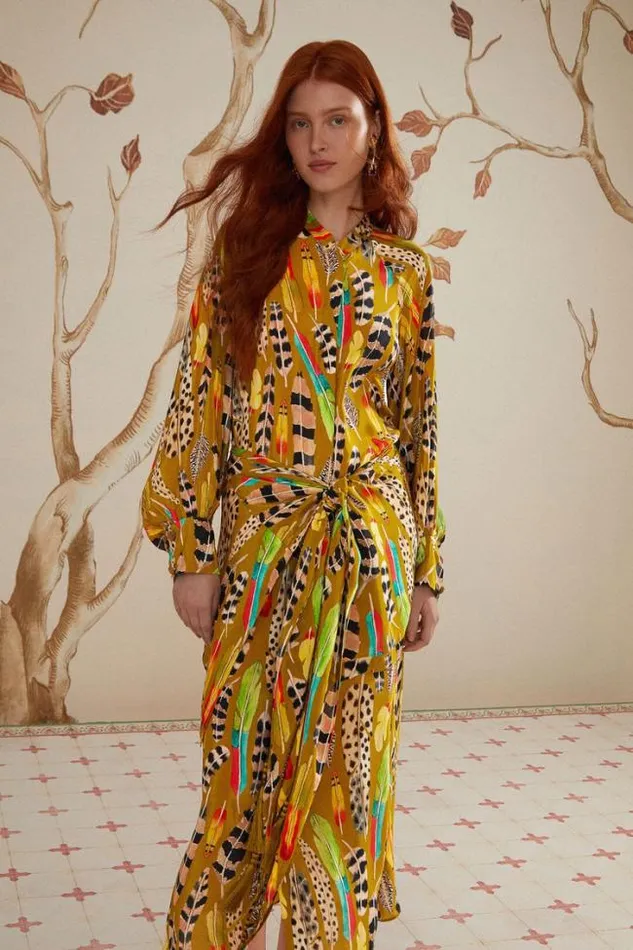 Green Amazon Feathers Midi Dress Women FARM Rio Midi Dresses