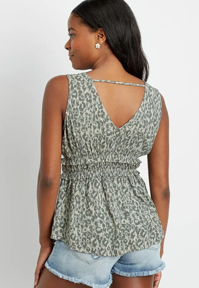 Green Leopard Ruffle Waist Tank Top Women Maurices Tops