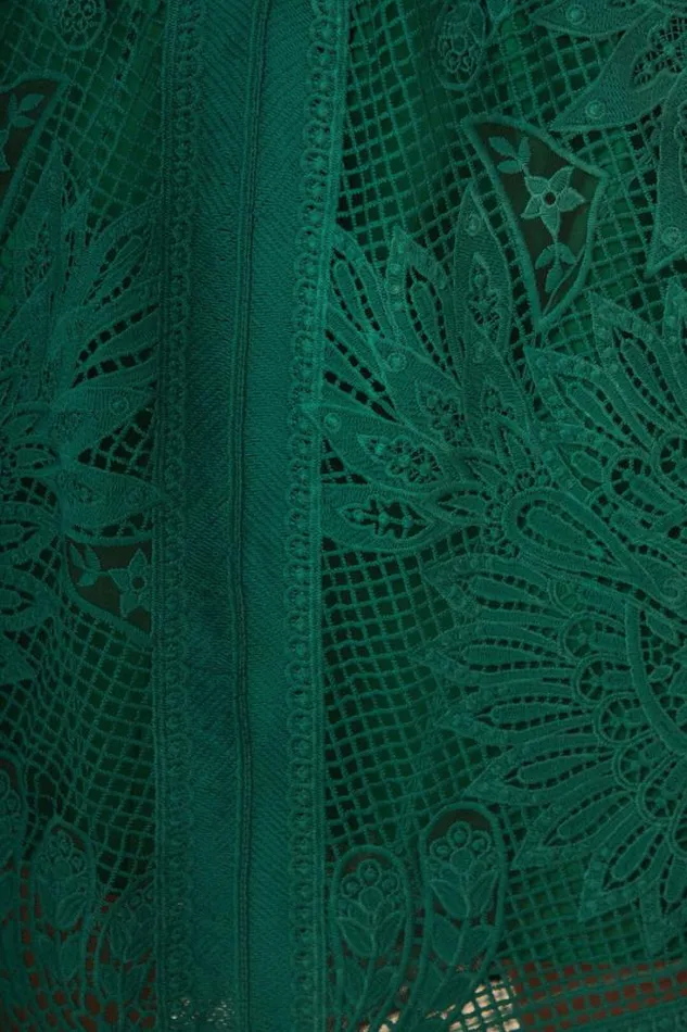Green Toucans Guipure Midi Skirt Women FARM Rio Skirts