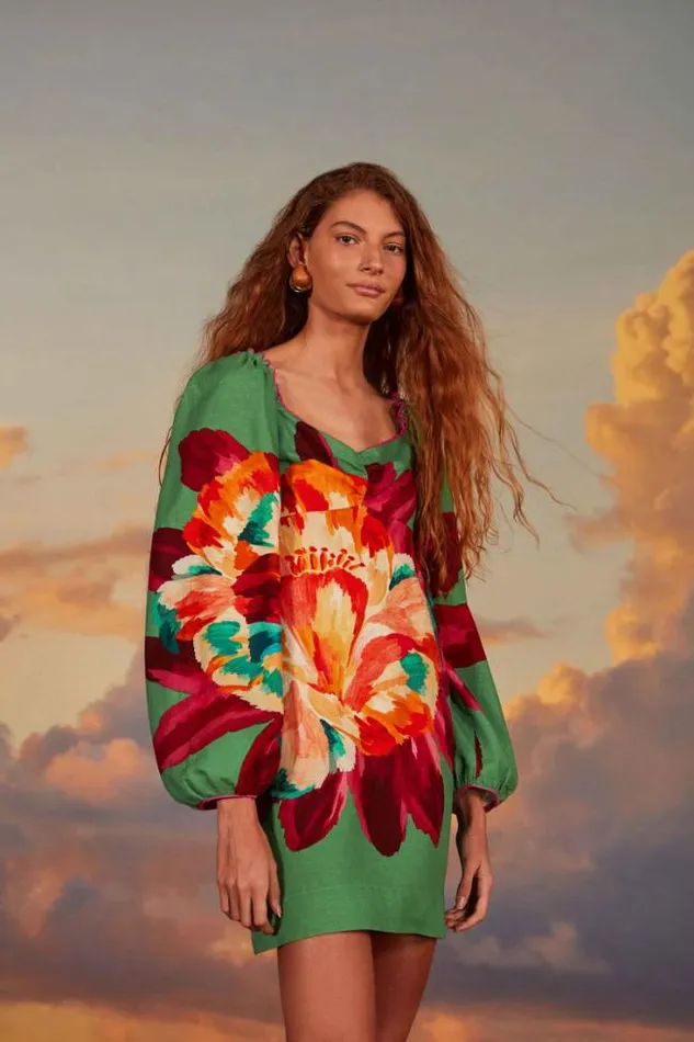 Green Tropicart Mini Dress Women FARM Rio Mini Dresses