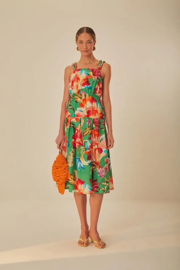 Green Tropicart Sleeveless Midi Dress Women FARM Rio Midi Dresses