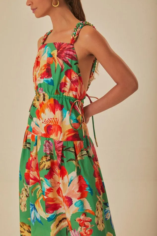 Green Tropicart Sleeveless Midi Dress Women FARM Rio Midi Dresses