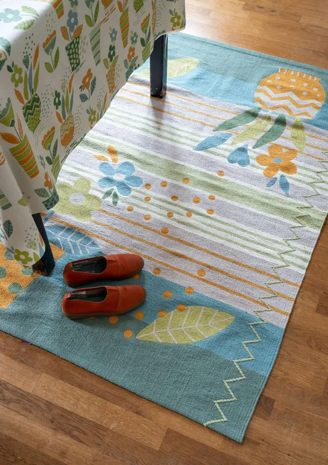 Gudrun Sjdn Flower Bed Embroidered Rug In Organic Cotton Women Carpets