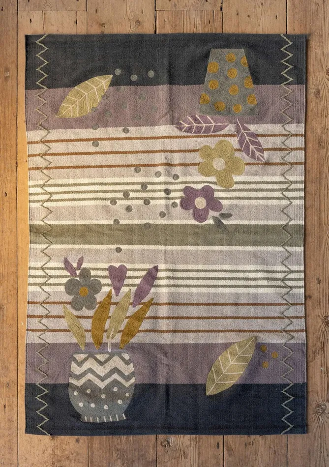 Gudrun Sjdn Flower Bed Embroidered Rug In Organic Cotton Women Carpets