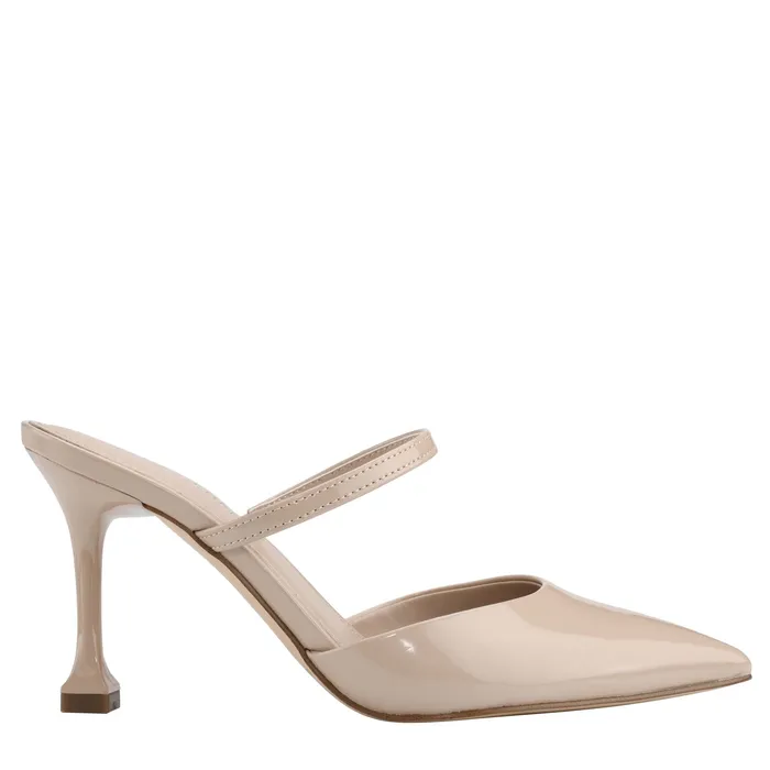 Hadais Heeled Mule Light Natural Patent Women Mules and Slides Marc Fisher